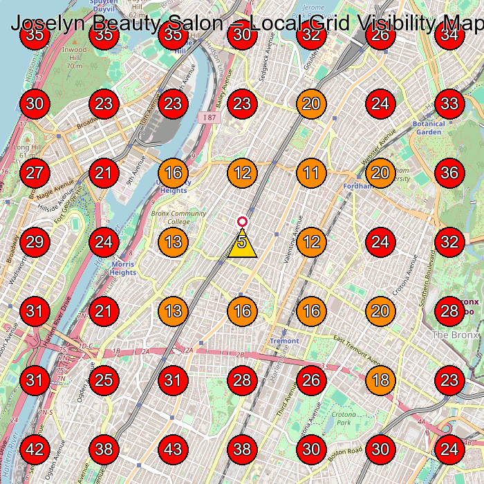 Joselyn Beauty Salon GeoGrid visibility map for Beauty Salon in Bronx